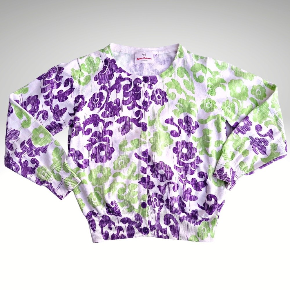 ❣️Hanna Andersson Girls 5T Cardigan Style Sweater Cream Purple Lime Flowers❣️